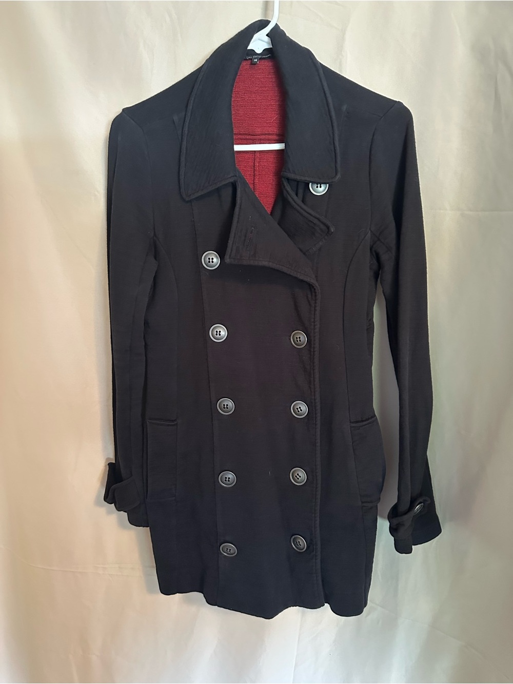 NIC+ZOE Black Double-Breasted Blazer with Red Lining